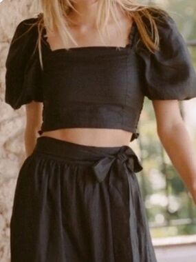 Jason Wu Black Crop Blouse Puff Sleeves Sz XS